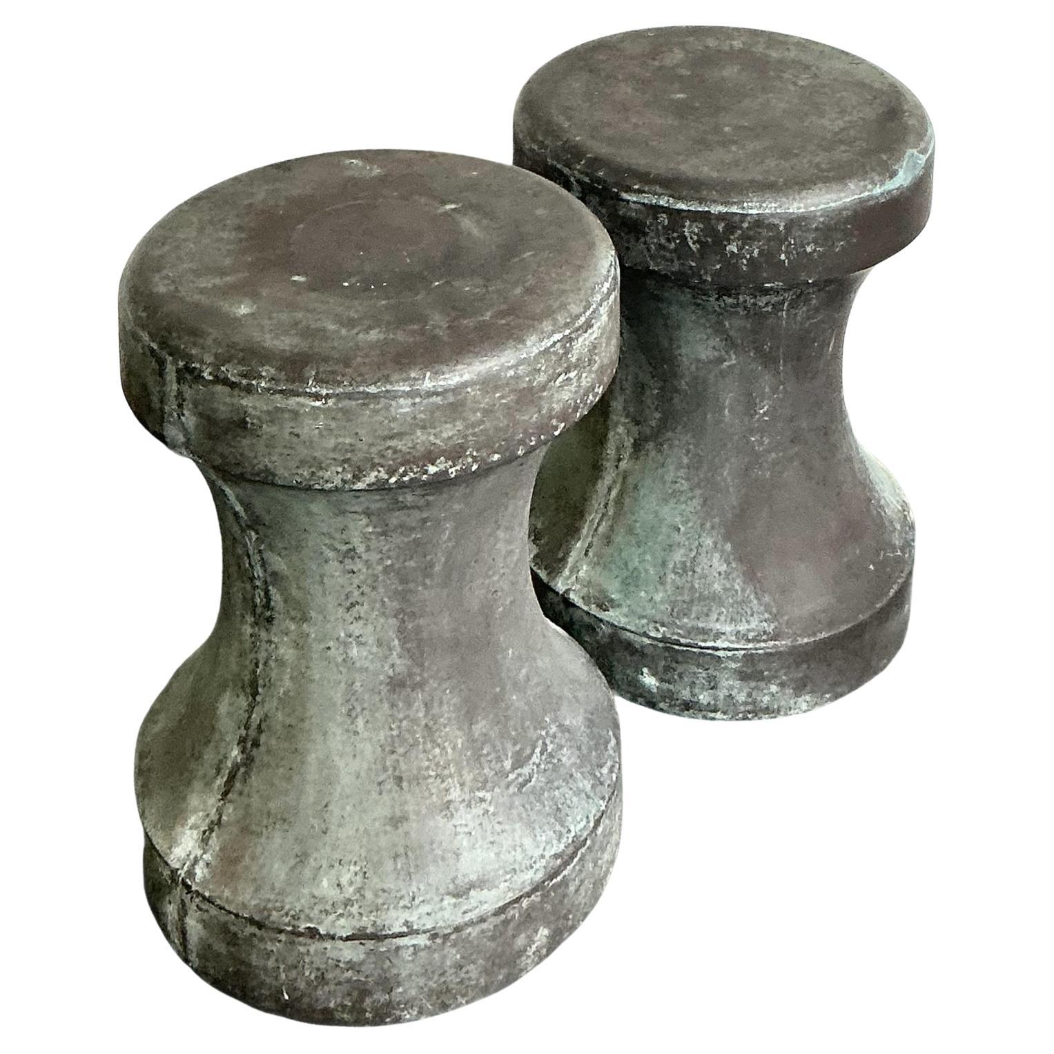 Vintage Boho Made Goods “Freda” Concrete Over Fiberglass Low Stools - A Pair For Sale