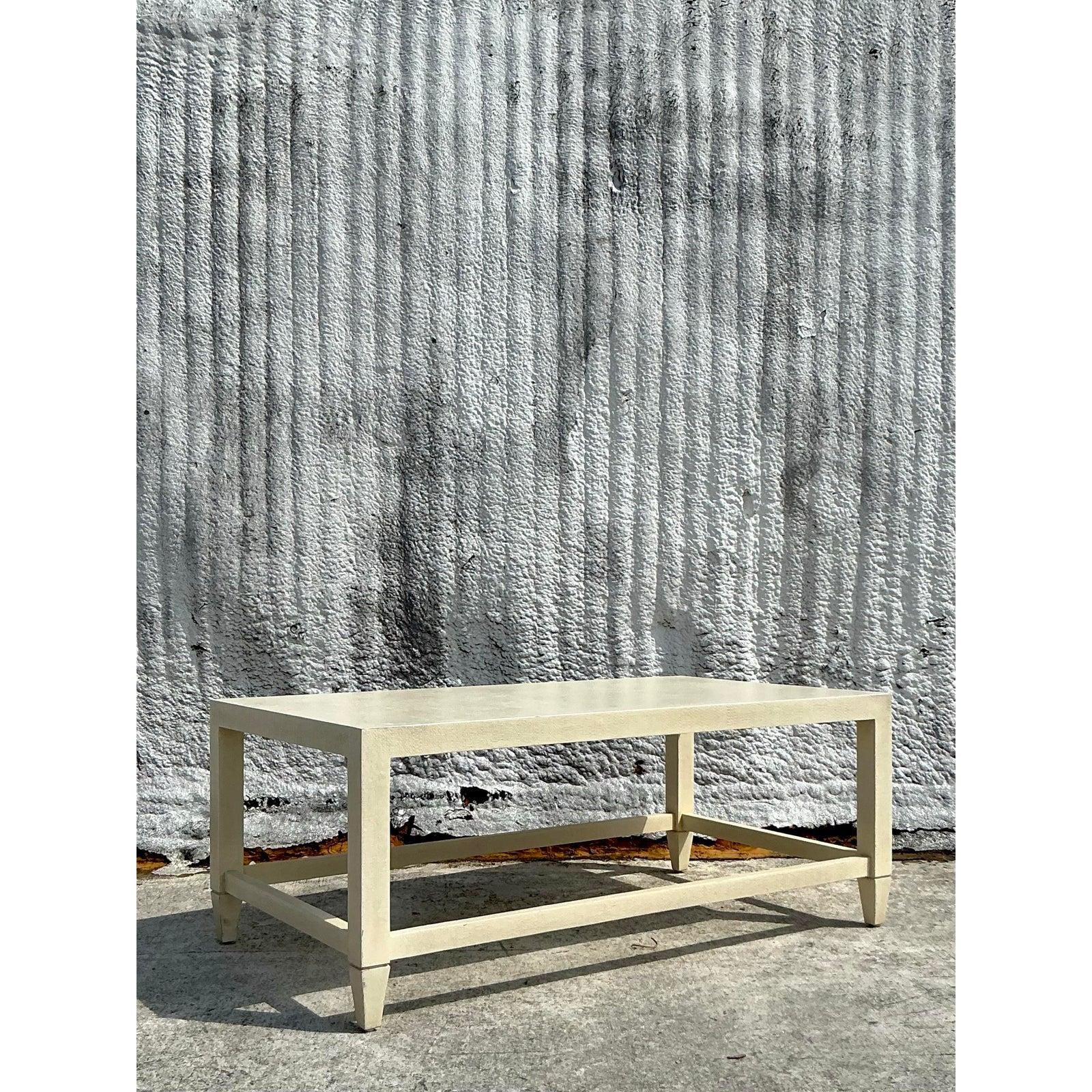 Vintage Boho Made Goods “Jarin” Grasscloth Coffee Table For Sale 5