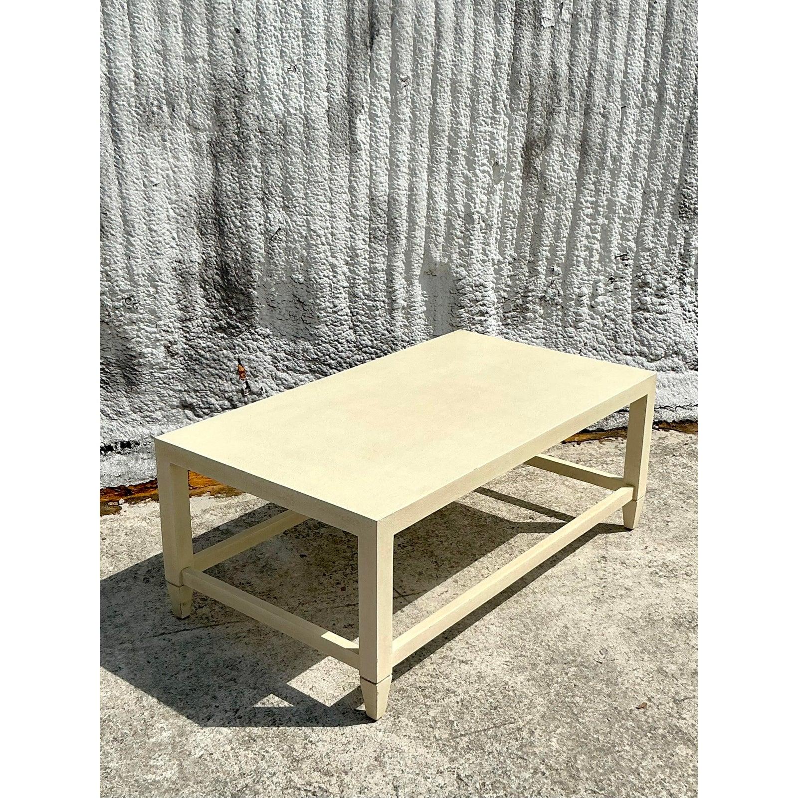 Vintage Boho Made Goods “Jarin” Grasscloth Coffee Table For Sale 1