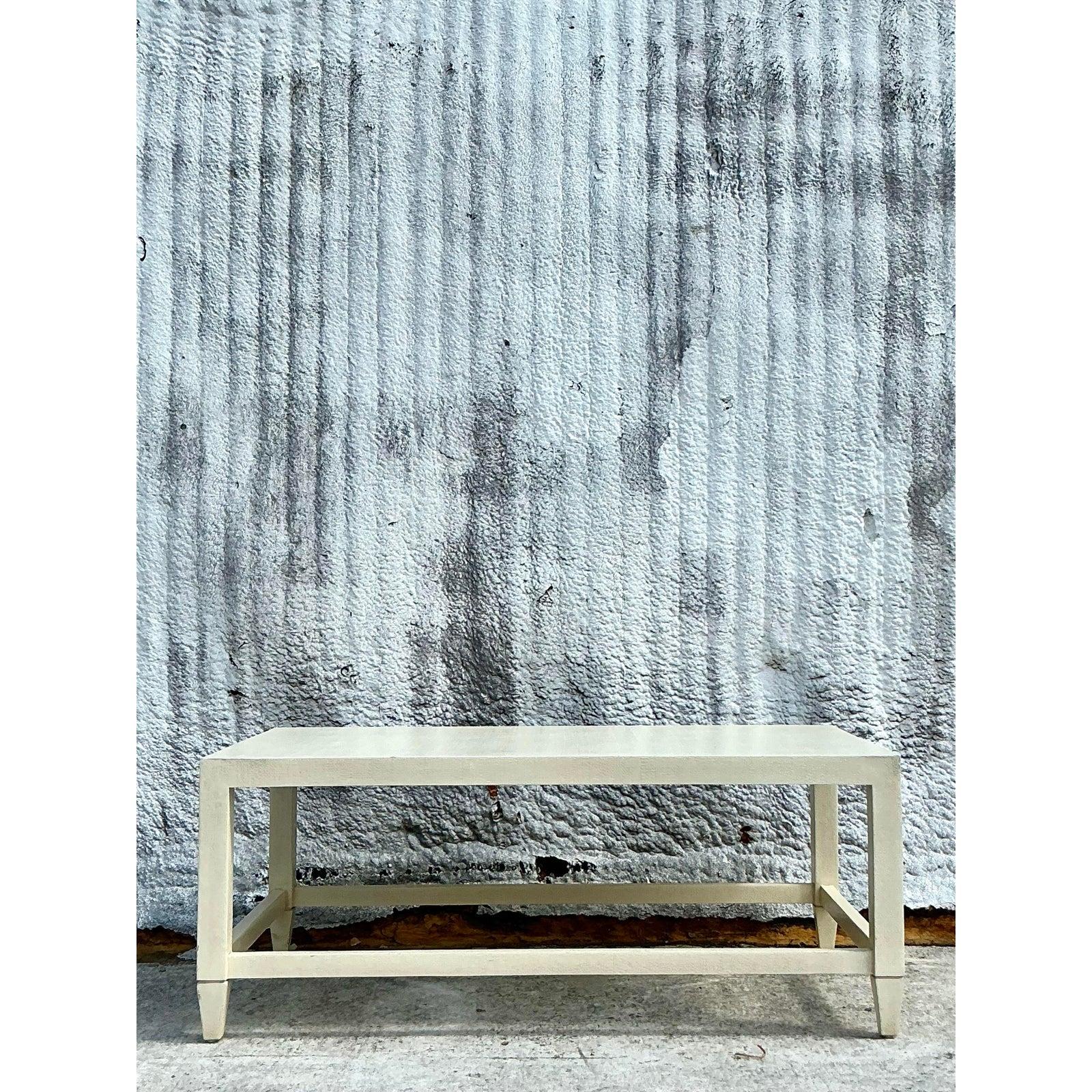 Vintage Boho Made Goods “Jarin” Grasscloth Coffee Table For Sale 2