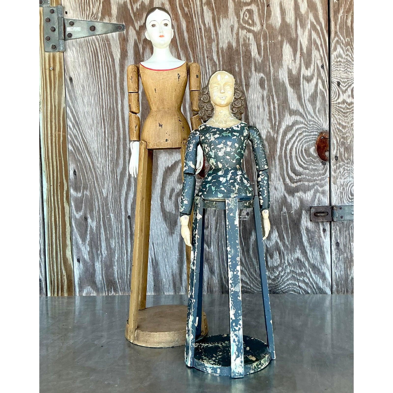 Embrace the eclectic charm of this Vintage Boho Madonna Mannequin, a unique piece that blends artistic flair with vintage appeal. This mannequin, reminiscent of French and antique cage dolls, serves as a captivating decorative element, perfect for