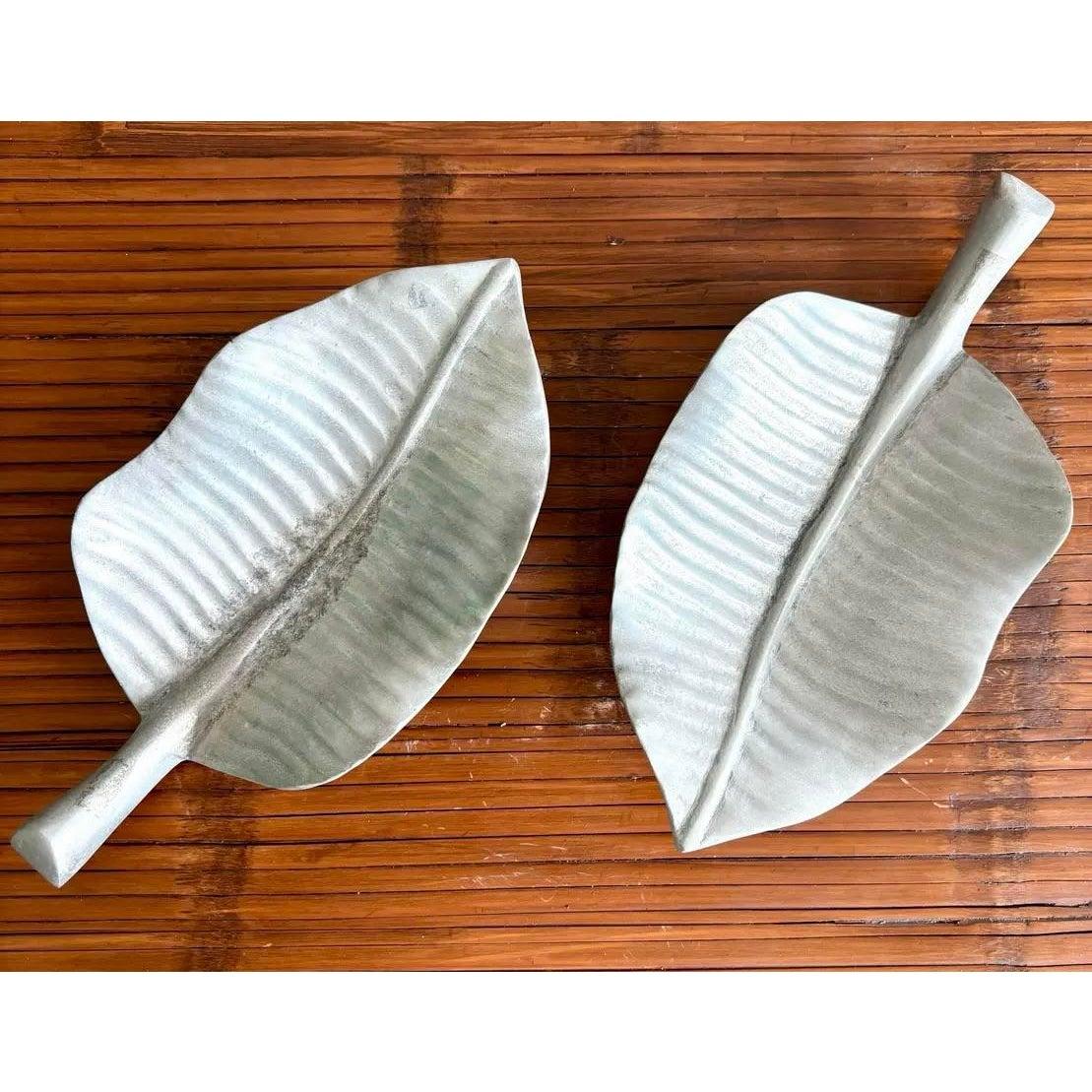 Organic Modern Vintage Boho Maitland-Smith Silver Leaf Plates- Set of 2 For Sale