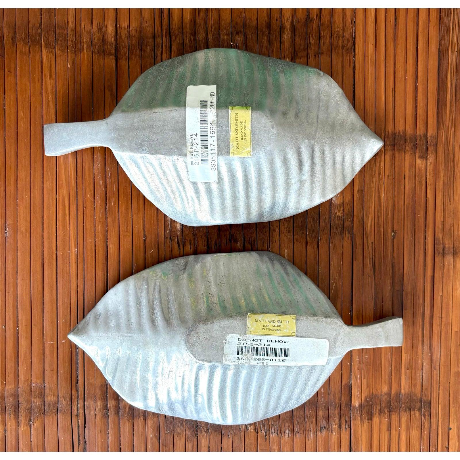 Vintage Boho Maitland-Smith Silver Leaf Plates- Set of 2 For Sale 1
