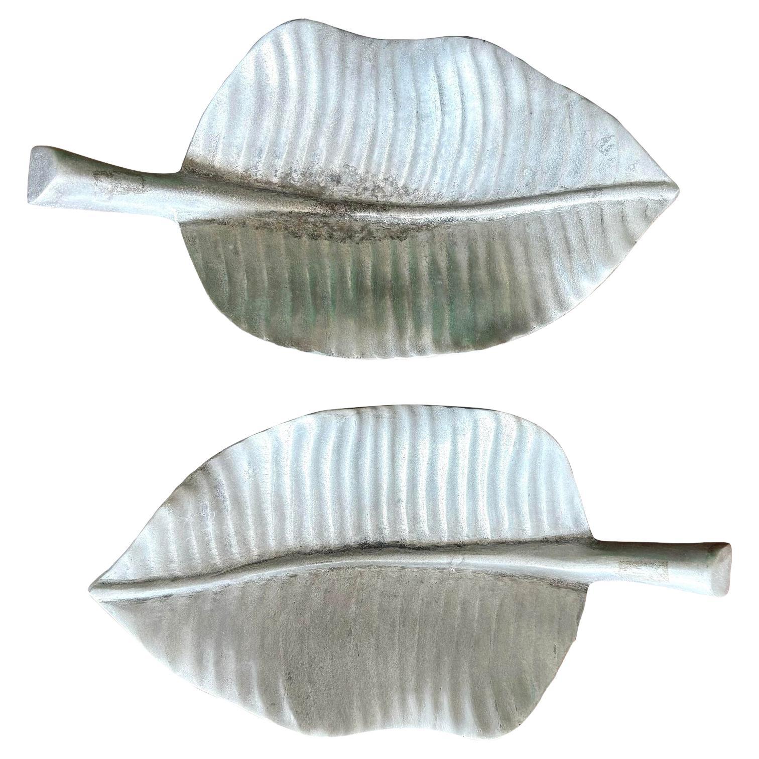 Vintage Boho Maitland-Smith Silver Leaf Plates- Set of 2 For Sale