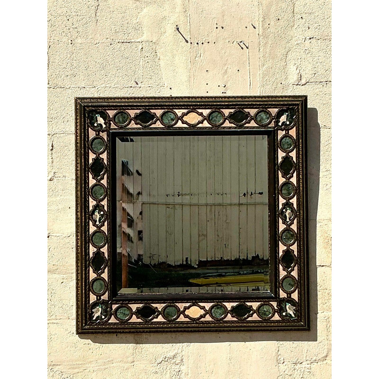 Espejo Vintage Boho Maitland Smith de Piedra Especular Filipino en venta