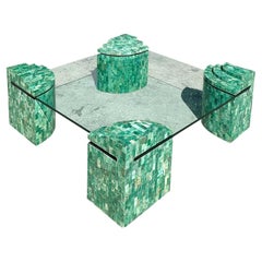 Vintage Boho Maitland Smith Tessellated Green Marble Coffee Table