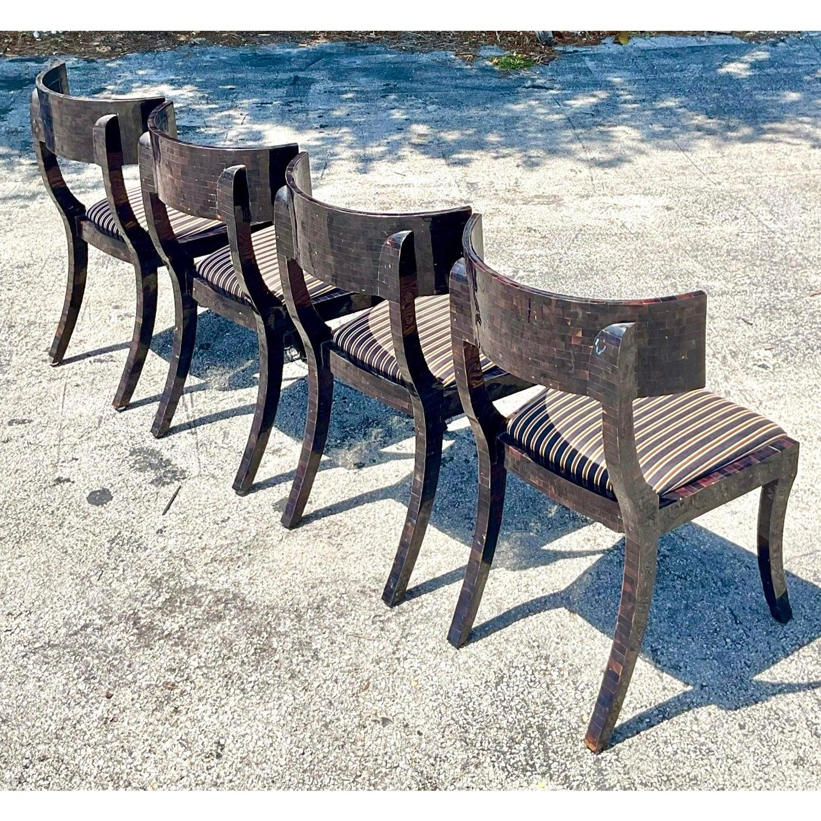 Sedie Klismos di Horn tessellate Maitland Smith d'epoca - Set di 4 sedie In condizioni buone in vendita a west palm beach, FL