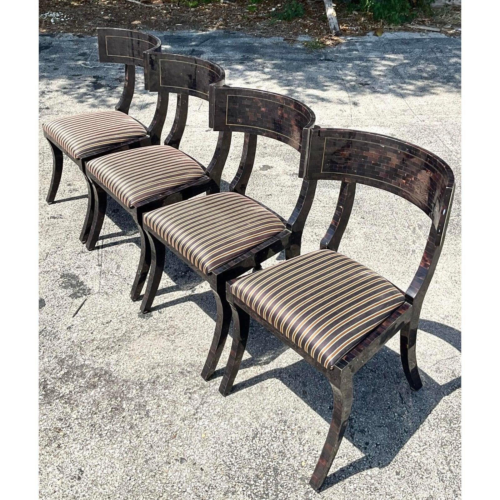 Sedie Klismos di Horn tessellate Maitland Smith d'epoca - Set di 4 sedie in vendita 1