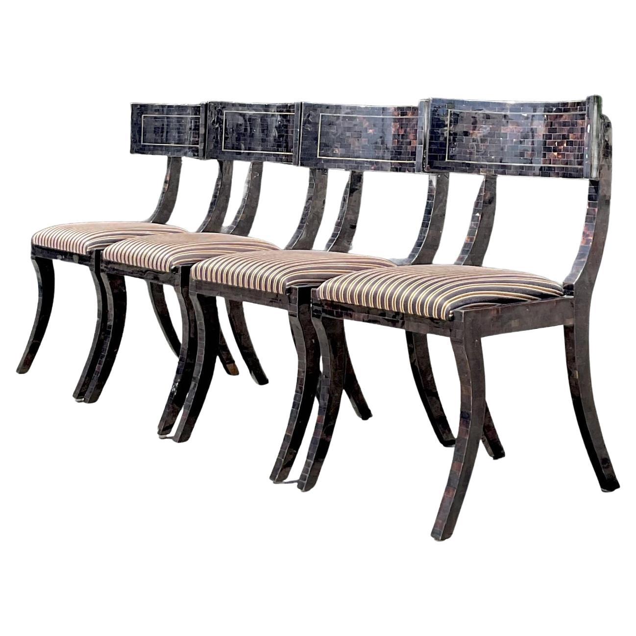 Vintage Boho Maitland-Smith Tessellated Horn Klismos Chairs - Set of 4
