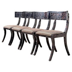 Vintage Boho Maitland-Smith Tessellated Horn Klismos Chairs - Set of 4