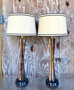 Vintage Boho Maitland Smith Tessellated Horn Table Lamps - a Pair