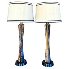 Vintage Boho Maitland Smith Tessellated Horn Table Lamps - a Pair