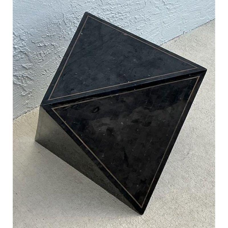 Wood Vintage Boho Maitland Smith Tessellated Horn Triangle Table For Sale