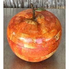 Vintage Boho Maitland Smith Tessellated Stone Apple Lidded Box