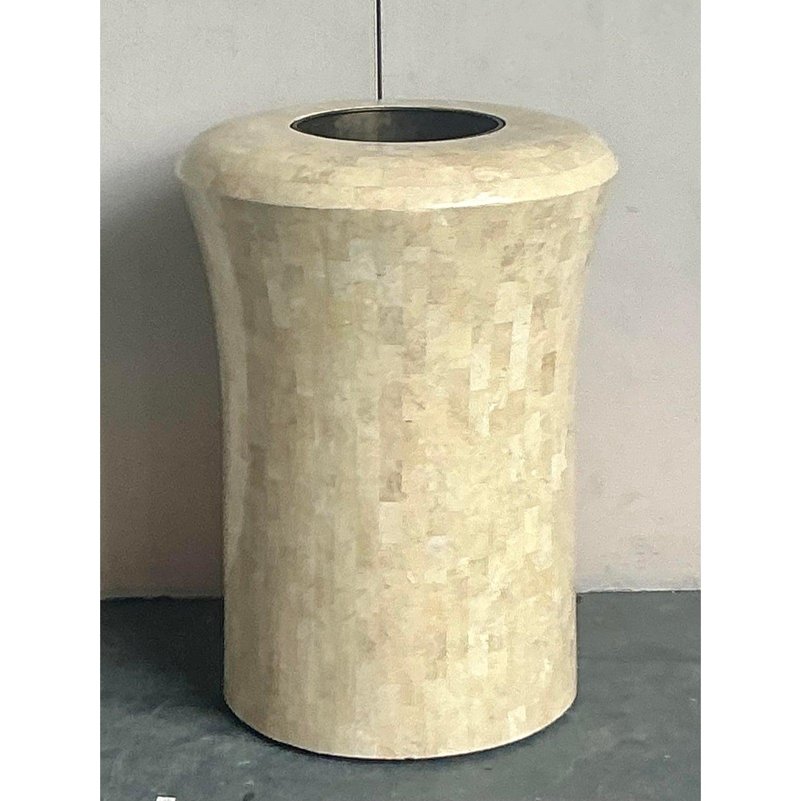 Minimalist Vintage Boho Maitland Smith Tessellated Stone Planter For Sale