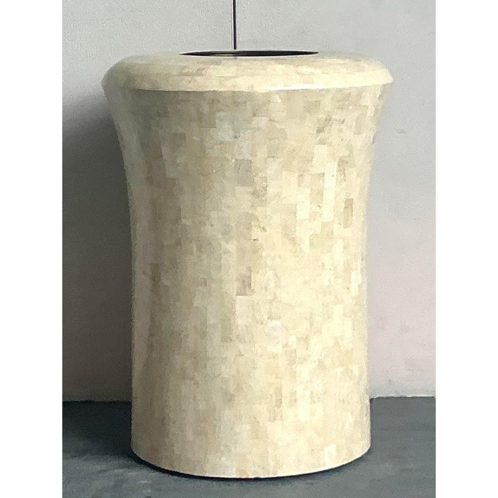 Metal Vintage Boho Maitland Smith Tessellated Stone Planter For Sale
