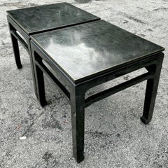 Vintage Boho Maitland Smith Tessellated Stone Side Tables - a Pair