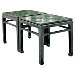 Vintage Boho Maitland Smith Tessellated Stone Side Tables - a Pair