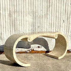 Vintage Boho Maitland Smith Tessellated Stone Waterfall Console Table