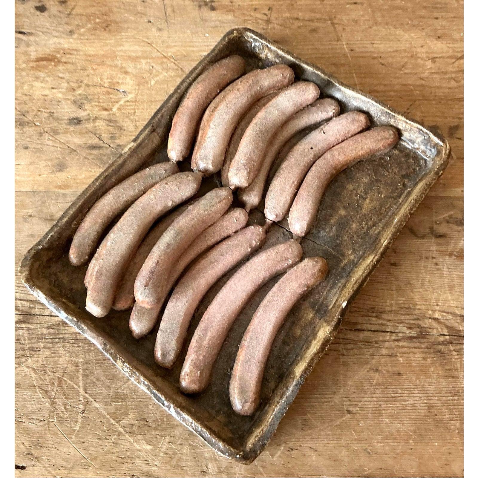 20th Century Vintage Boho Majolica Ceramic Tray of Sausages For Sale