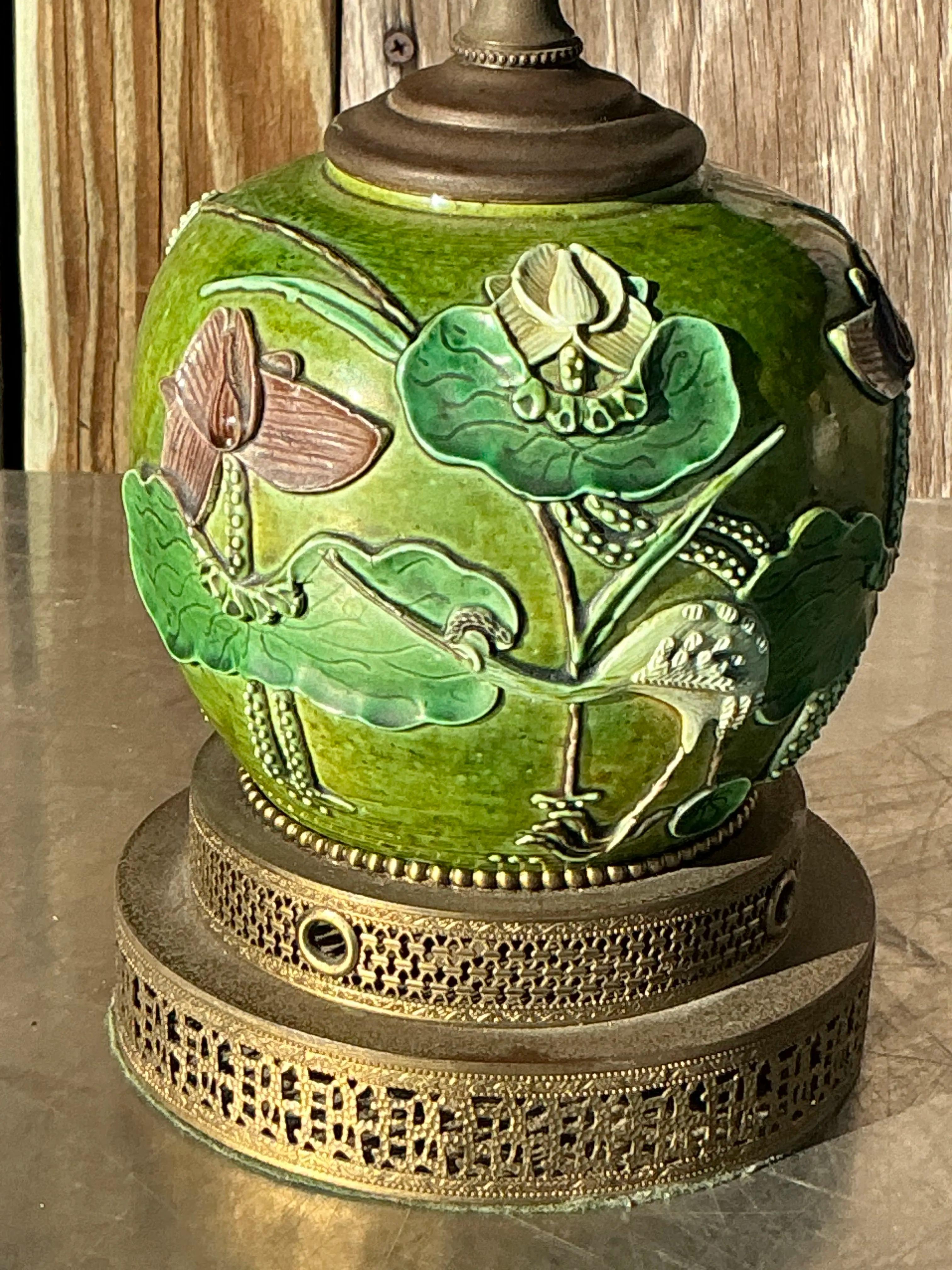 20th Century Vintage Boho Majolica Desk Lamp For Sale
