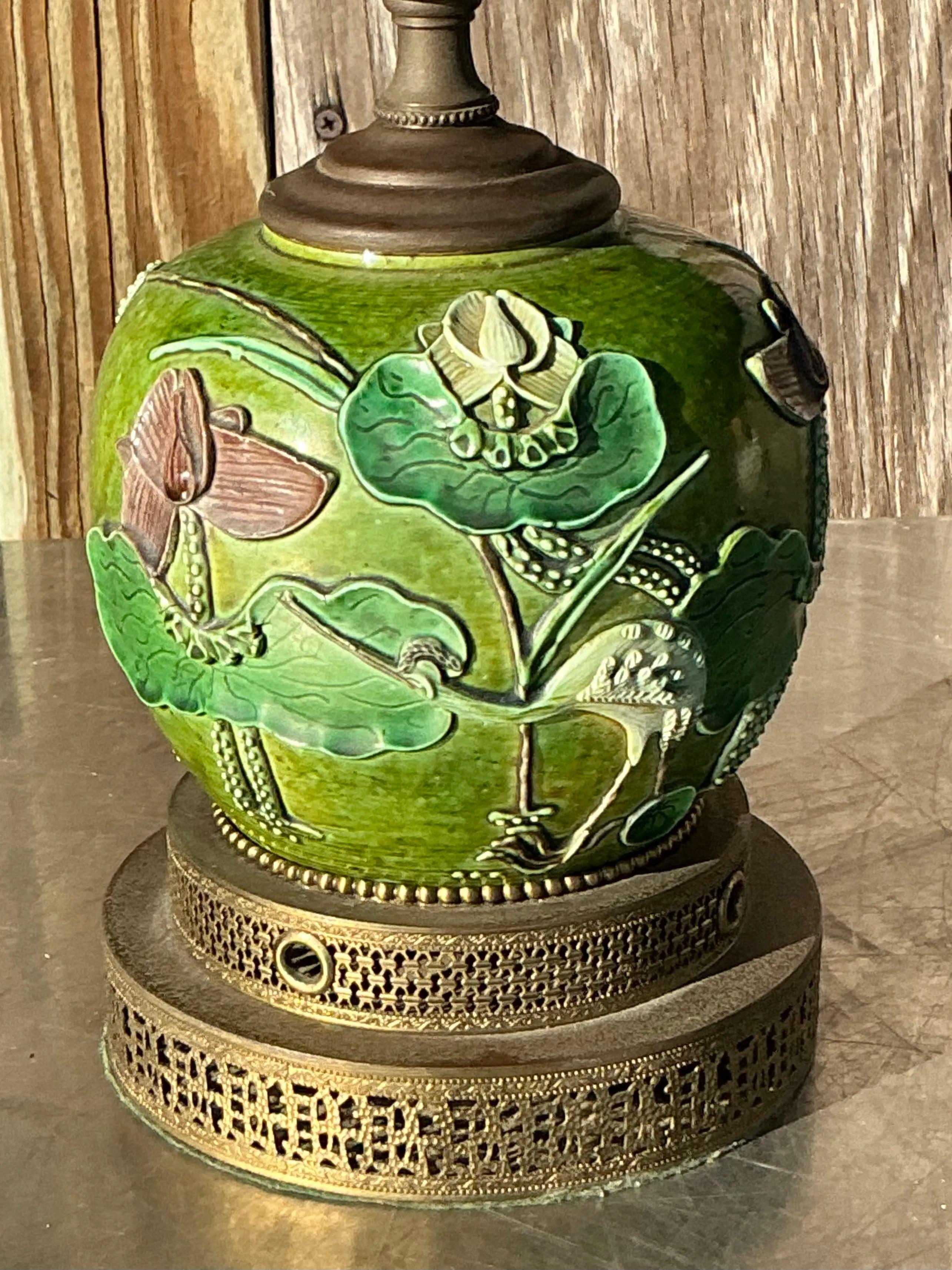 Vintage Boho Majolica Desk Lamp For Sale 1