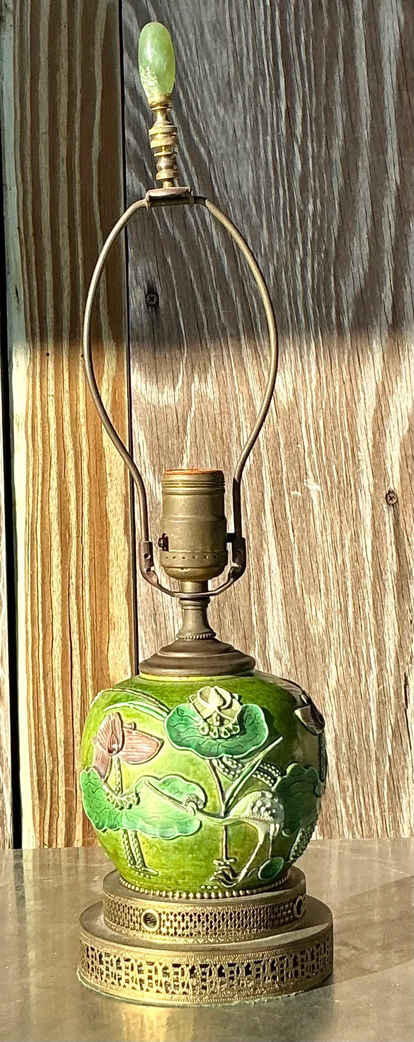 Vintage Boho Majolica Desk Lamp For Sale 2