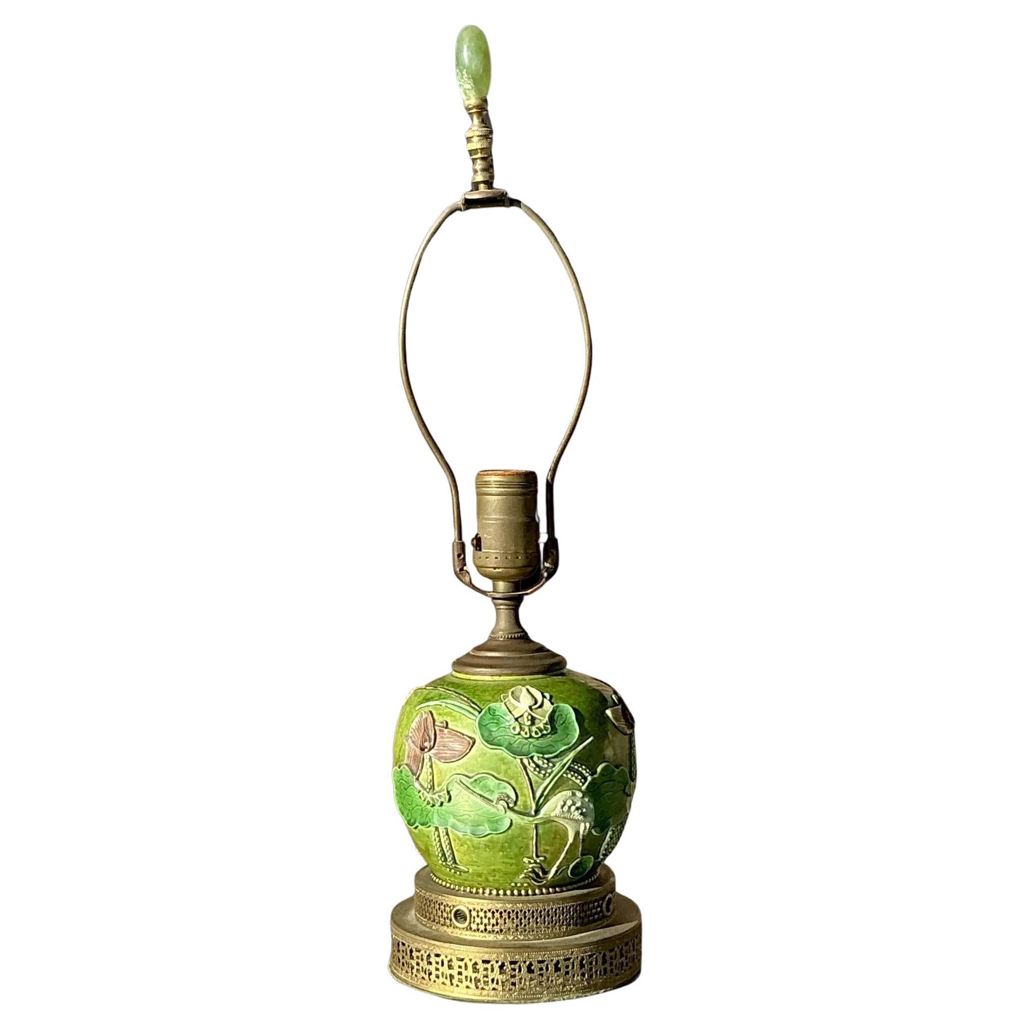 Vintage Boho Majolica Desk Lamp