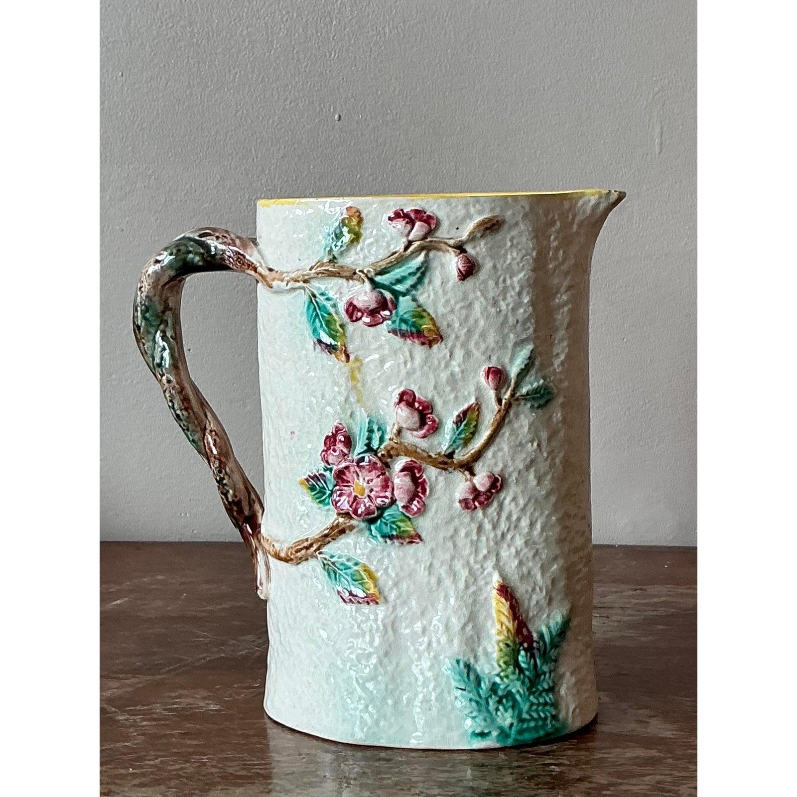 Britannico Vaso brocca di maiolica boho d'epoca in vendita