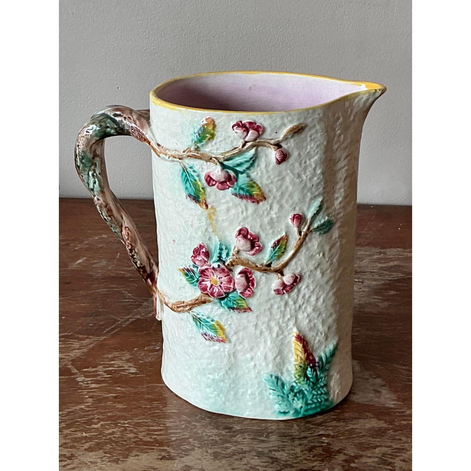 XIX secolo Vaso brocca di maiolica boho d'epoca in vendita