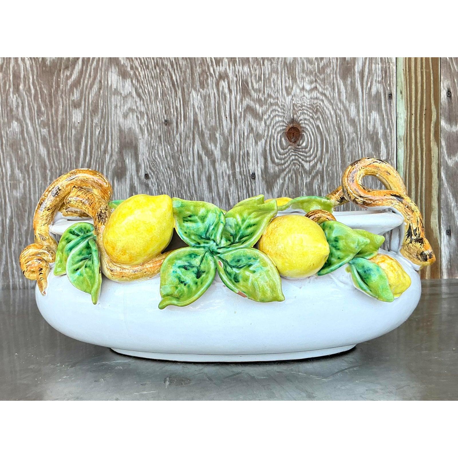 Rustic Vintage Boho Majolica Lemon Centerpiece Bowl