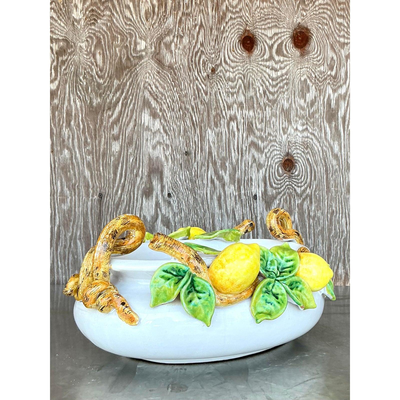 Italian Vintage Boho Majolica Lemon Centerpiece Bowl