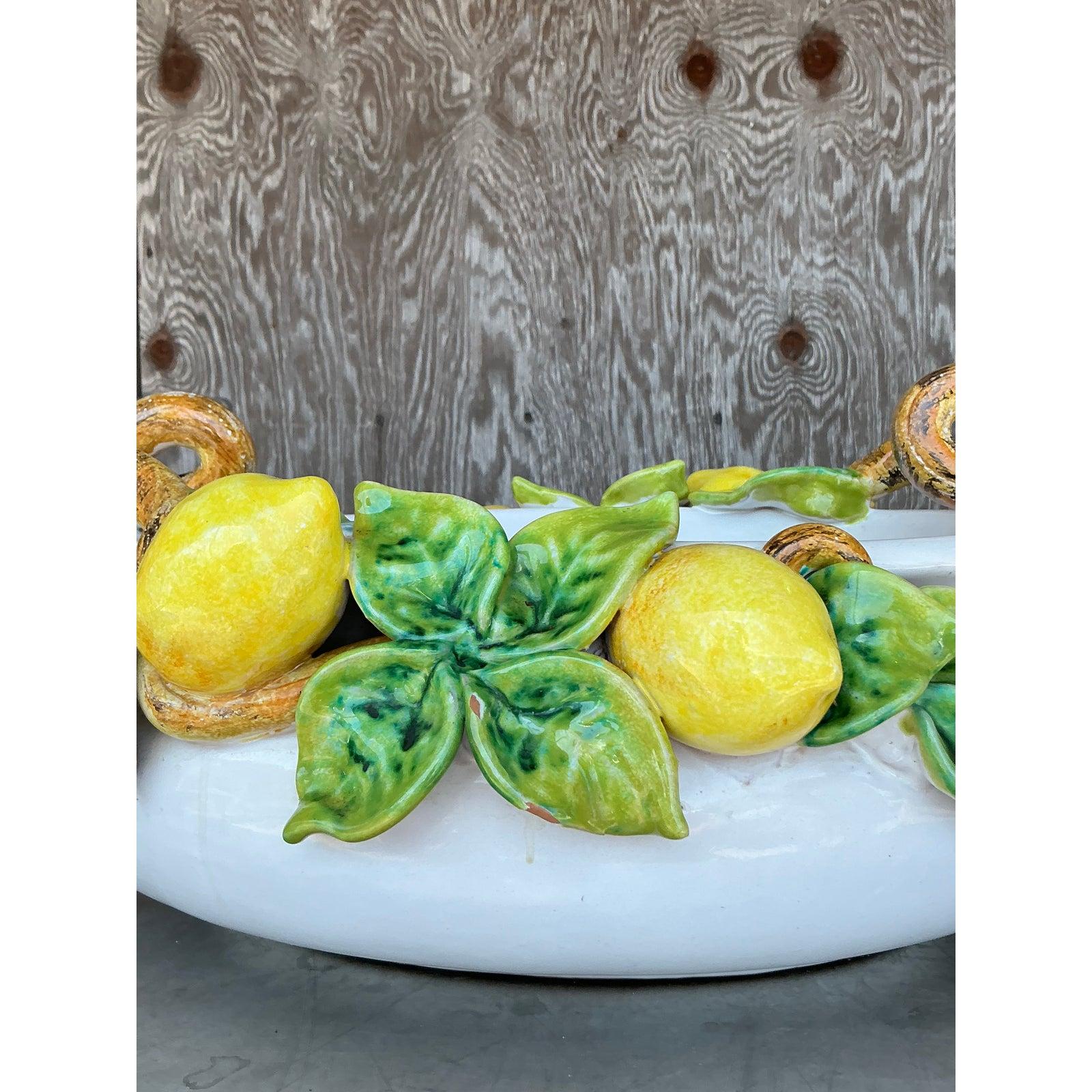 Vintage Boho Majolica Lemon Centerpiece Bowl In Good Condition In West Palm Beach, FL