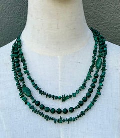 Vintage Boho Malachite Three-Stranded Necklace