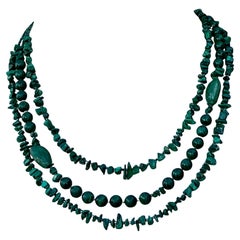 Collana a tre fili di malachite boho vintage