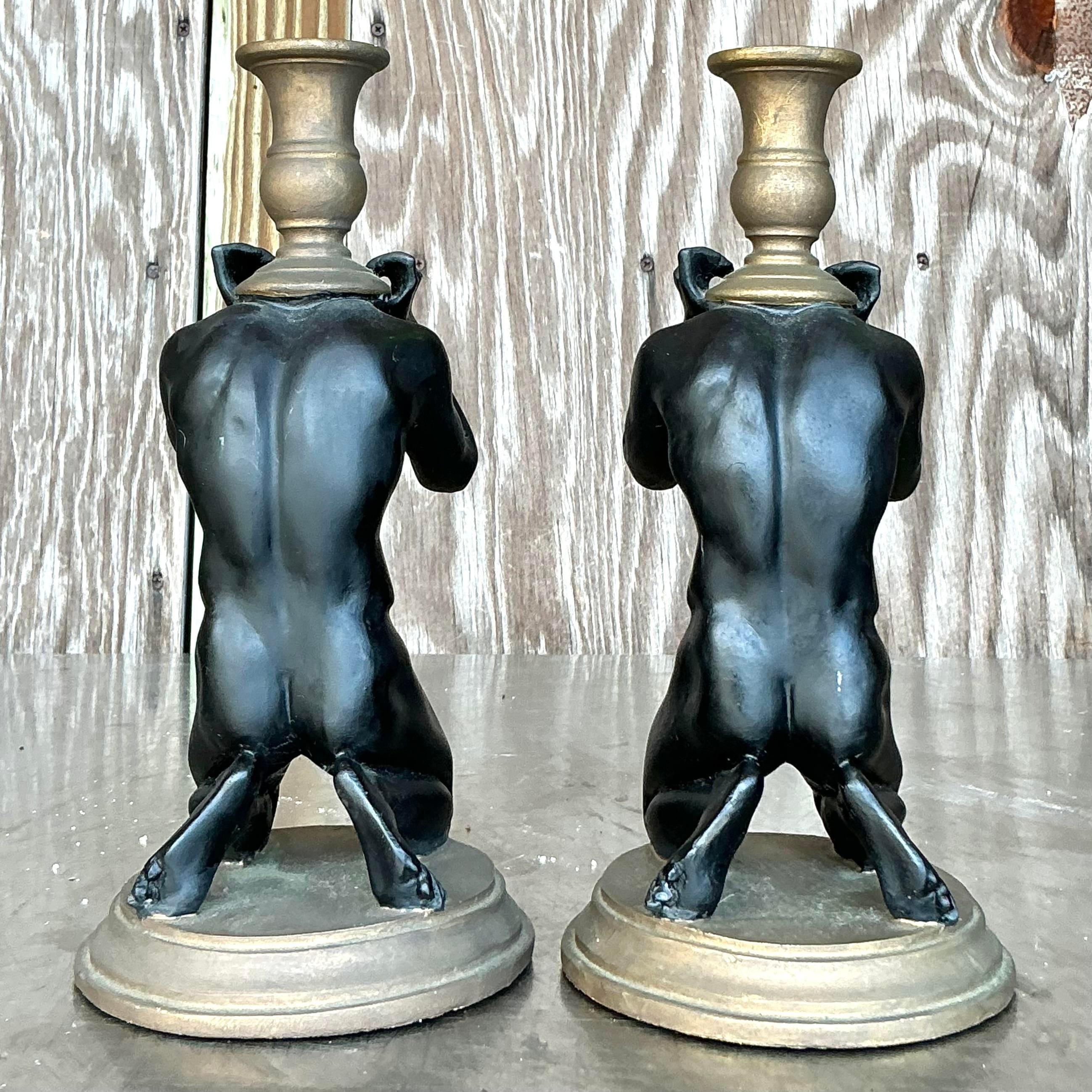 Bougeoirs Vintage Boho à figure masculine - une paire en vente 1