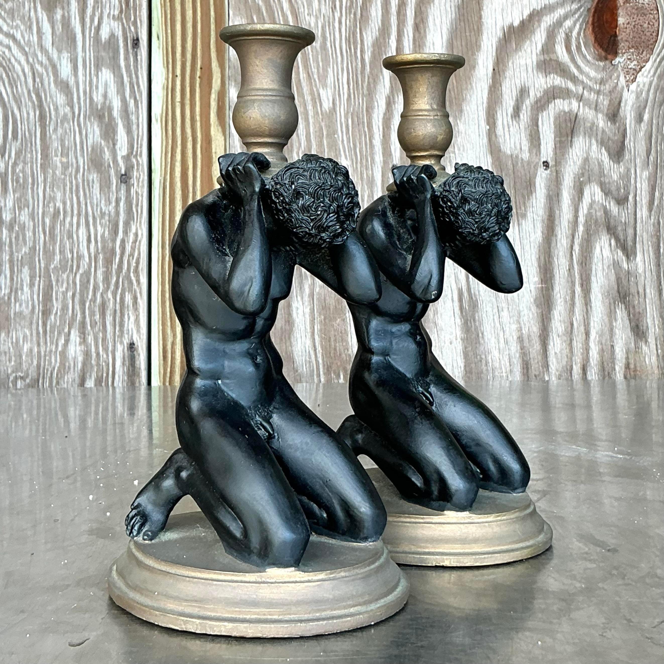 Bougeoirs Vintage Boho à figure masculine - une paire en vente 2