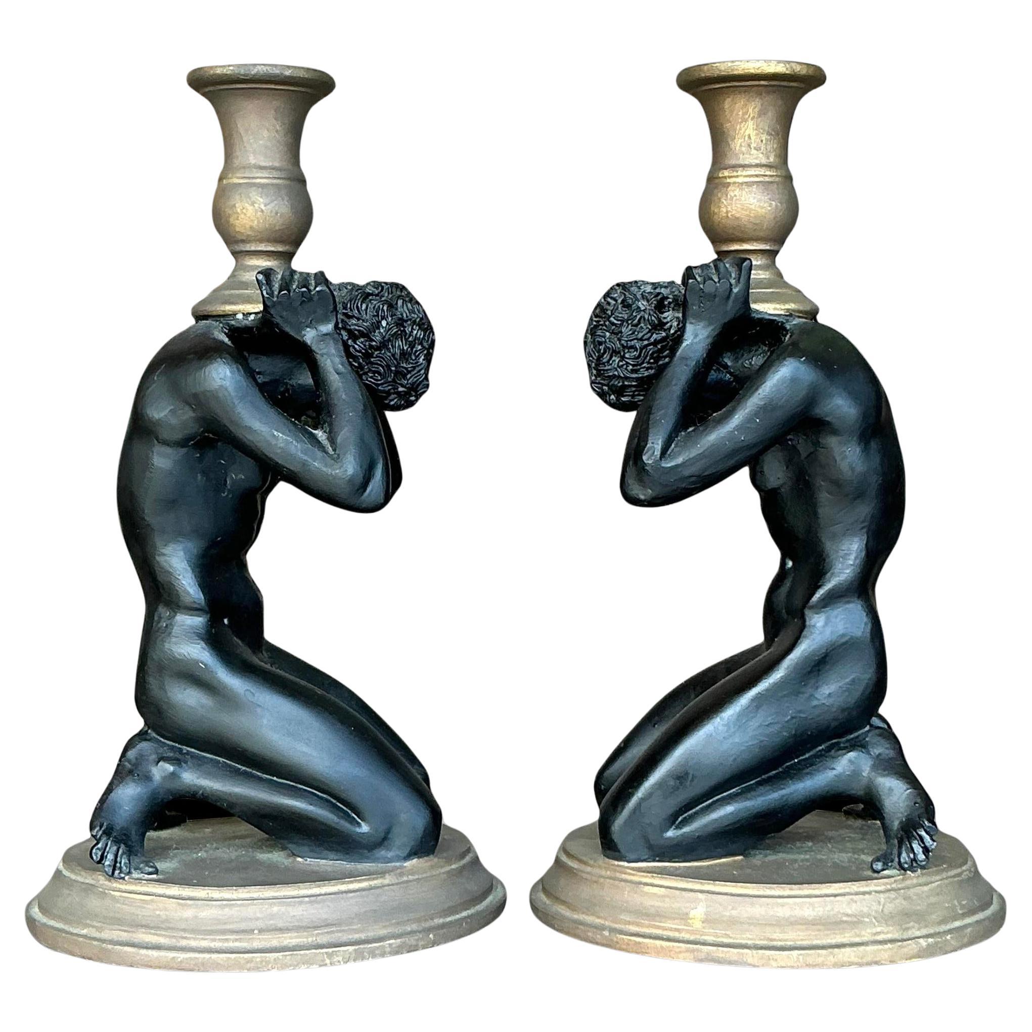Vintage Boho männliche Figur Kerzenständer - ein Paar