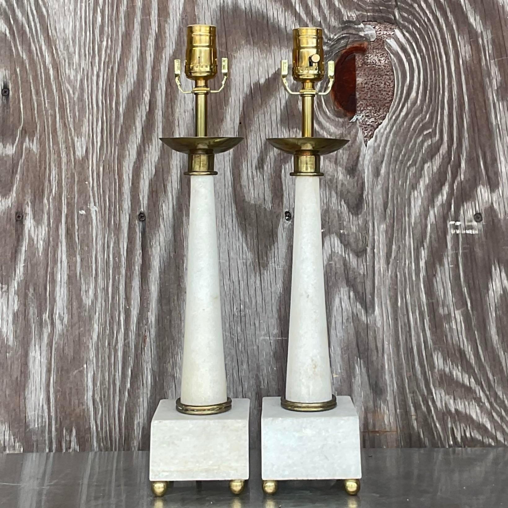 Vintage Boho Marble Lamps After Tommi Parzinger - a Pair For Sale 4