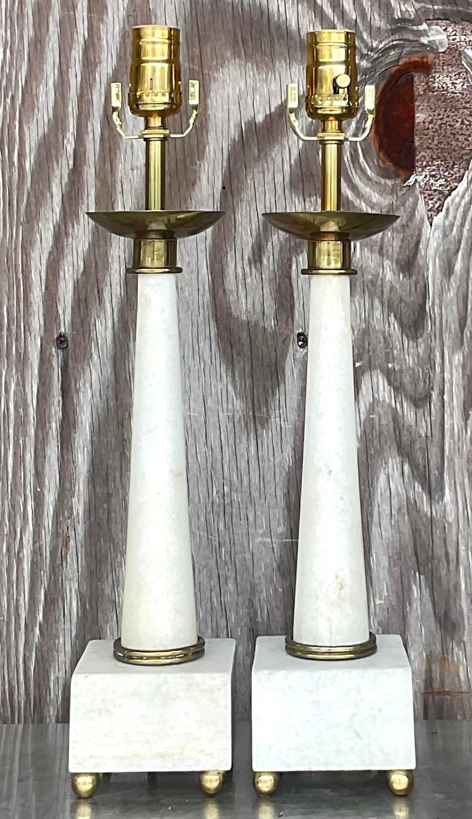 American Vintage Boho Marble Lamps After Tommi Parzinger - a Pair For Sale