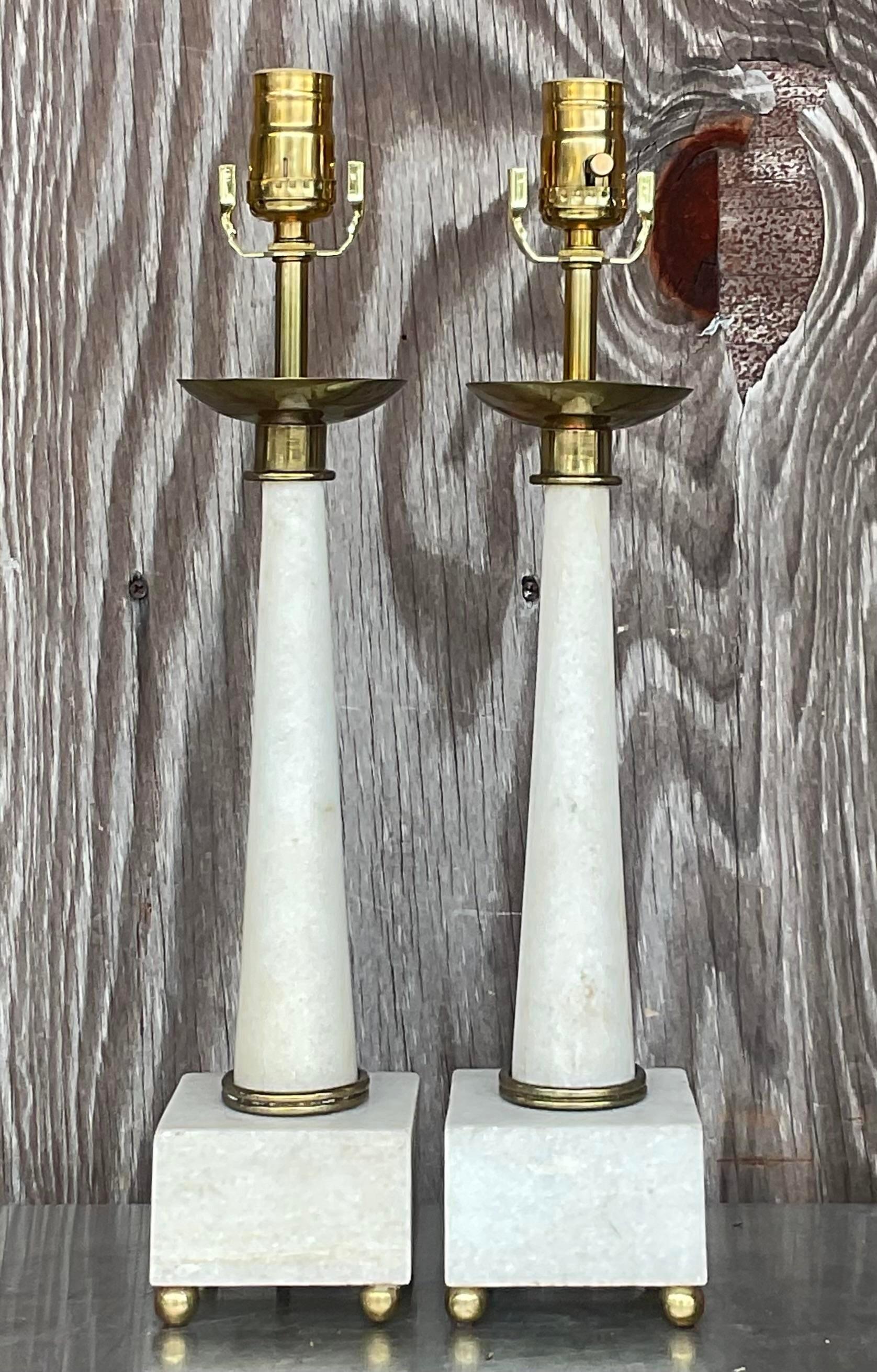 Paire de lampes boho vintage en marbre d'après Tommi Parzinger Bon état - En vente à west palm beach, FL