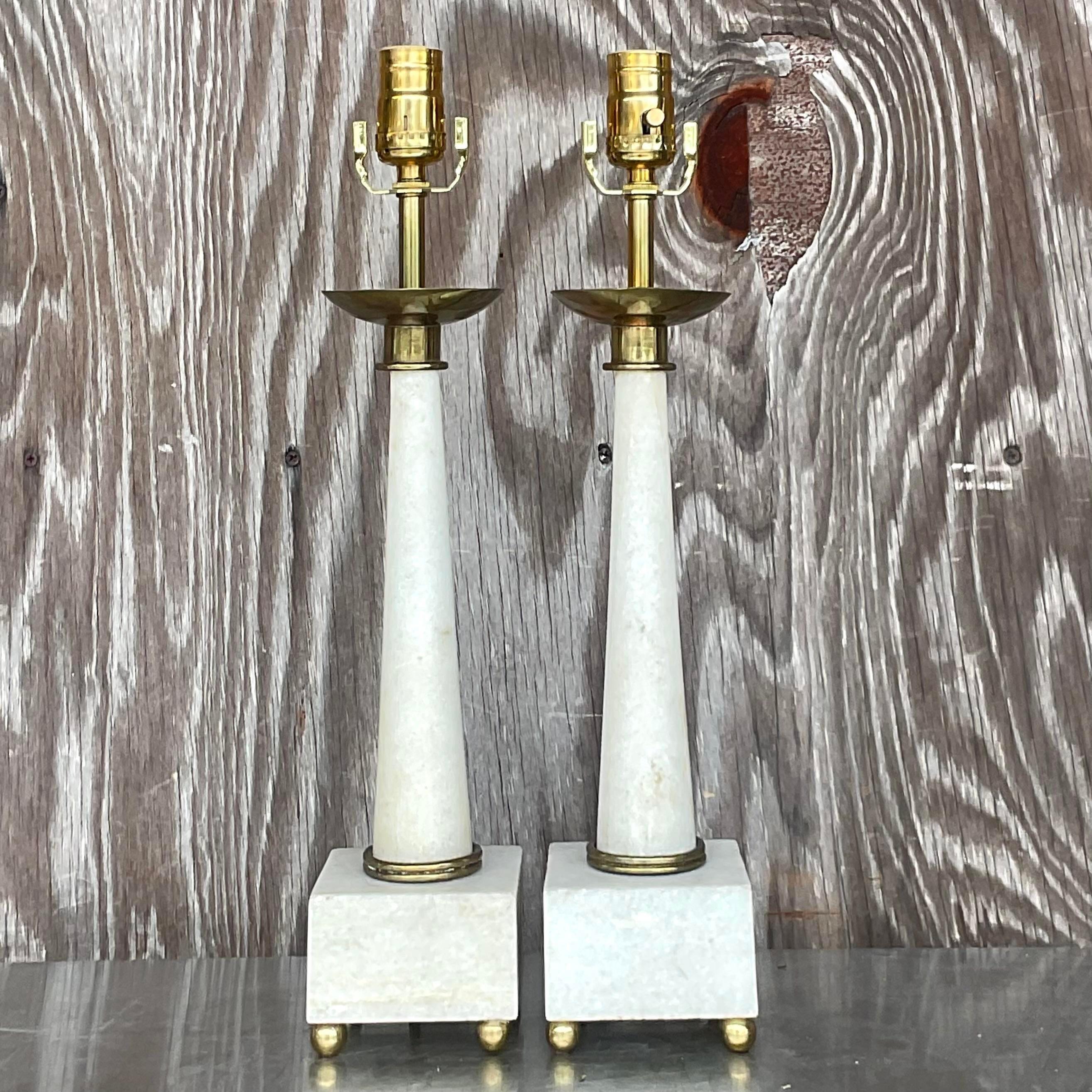 20th Century Vintage Boho Marble Lamps After Tommi Parzinger - a Pair For Sale