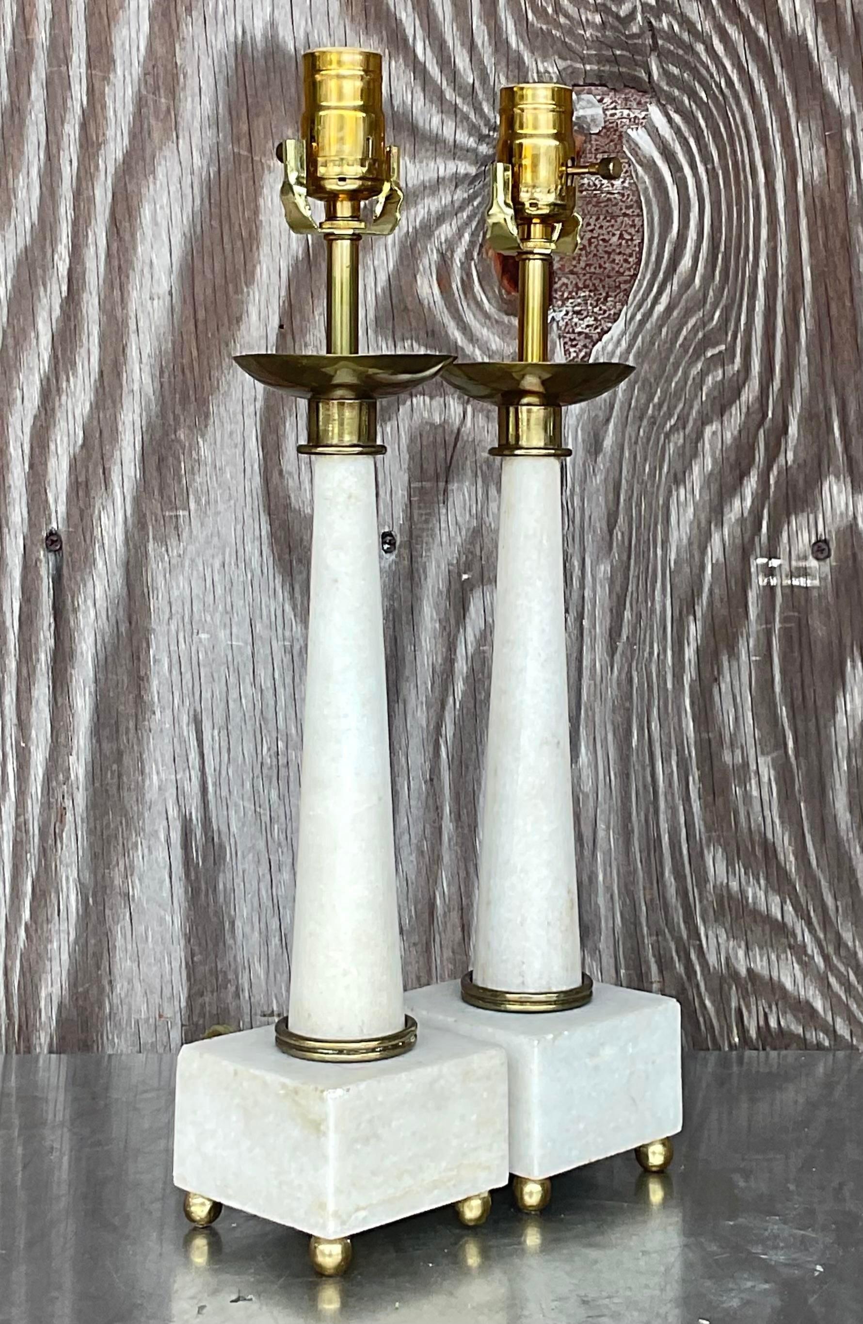 Paire de lampes boho vintage en marbre d'après Tommi Parzinger en vente 1
