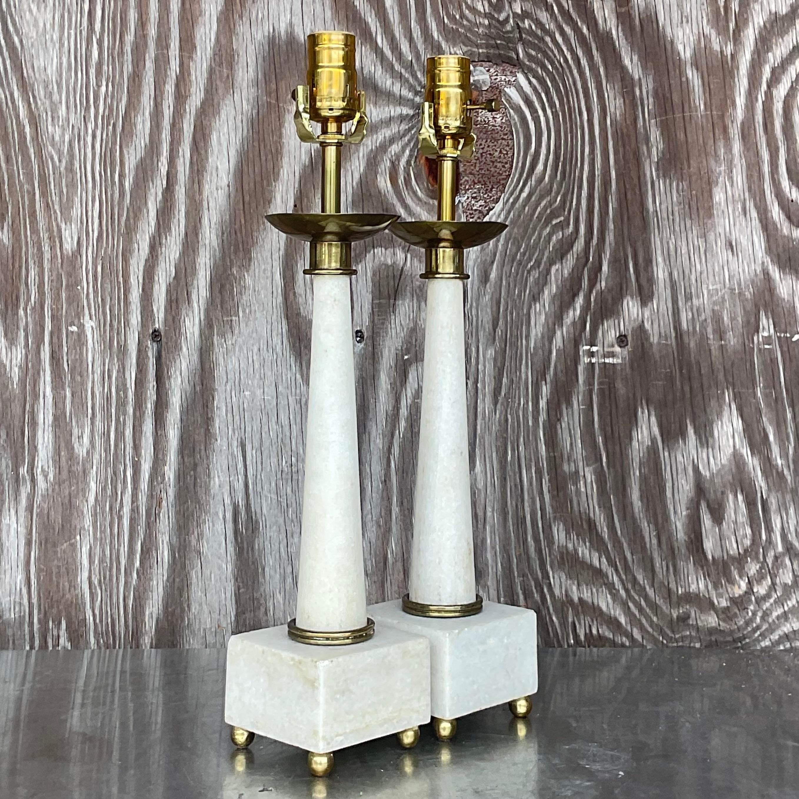 Vintage Boho Marble Lamps After Tommi Parzinger - a Pair For Sale 2