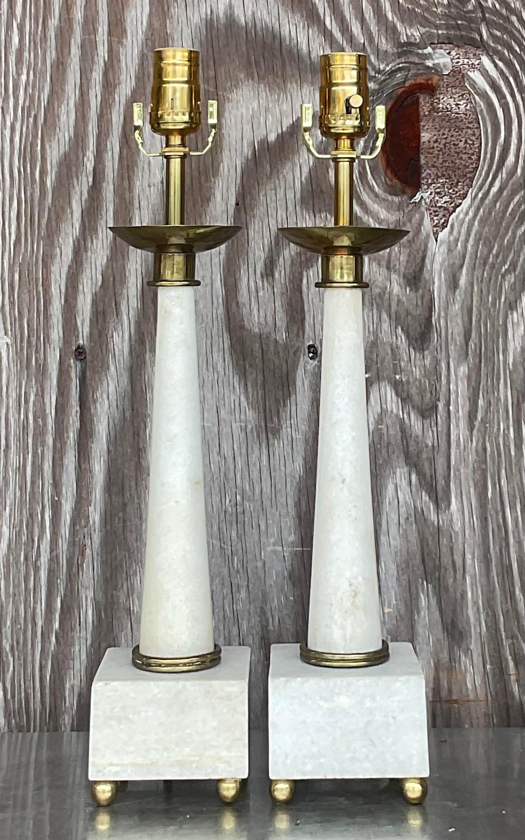 Vintage Boho Marble Lamps After Tommi Parzinger - a Pair For Sale 3