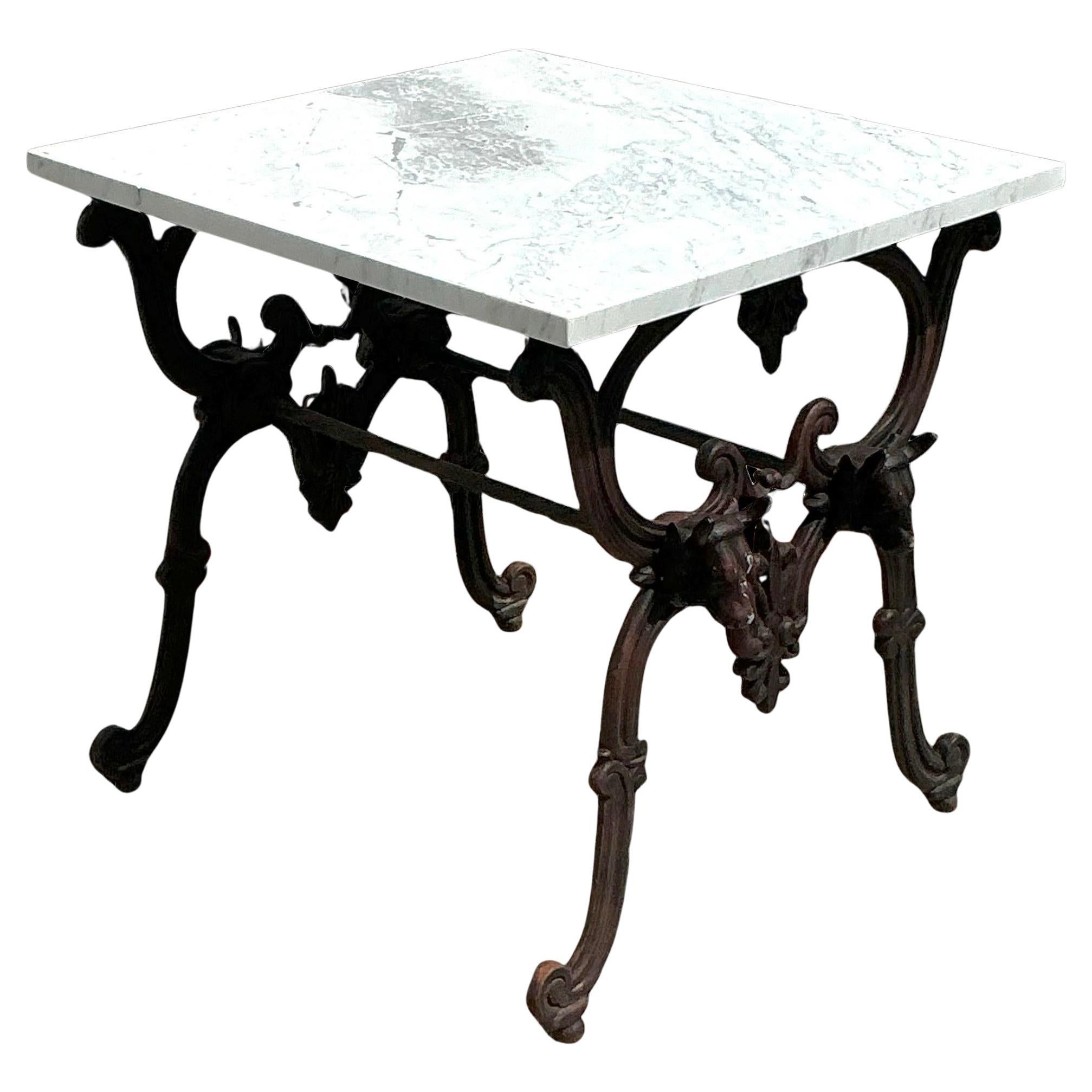 Vintage Boho Marble Top Wrought Iron Pastry Table