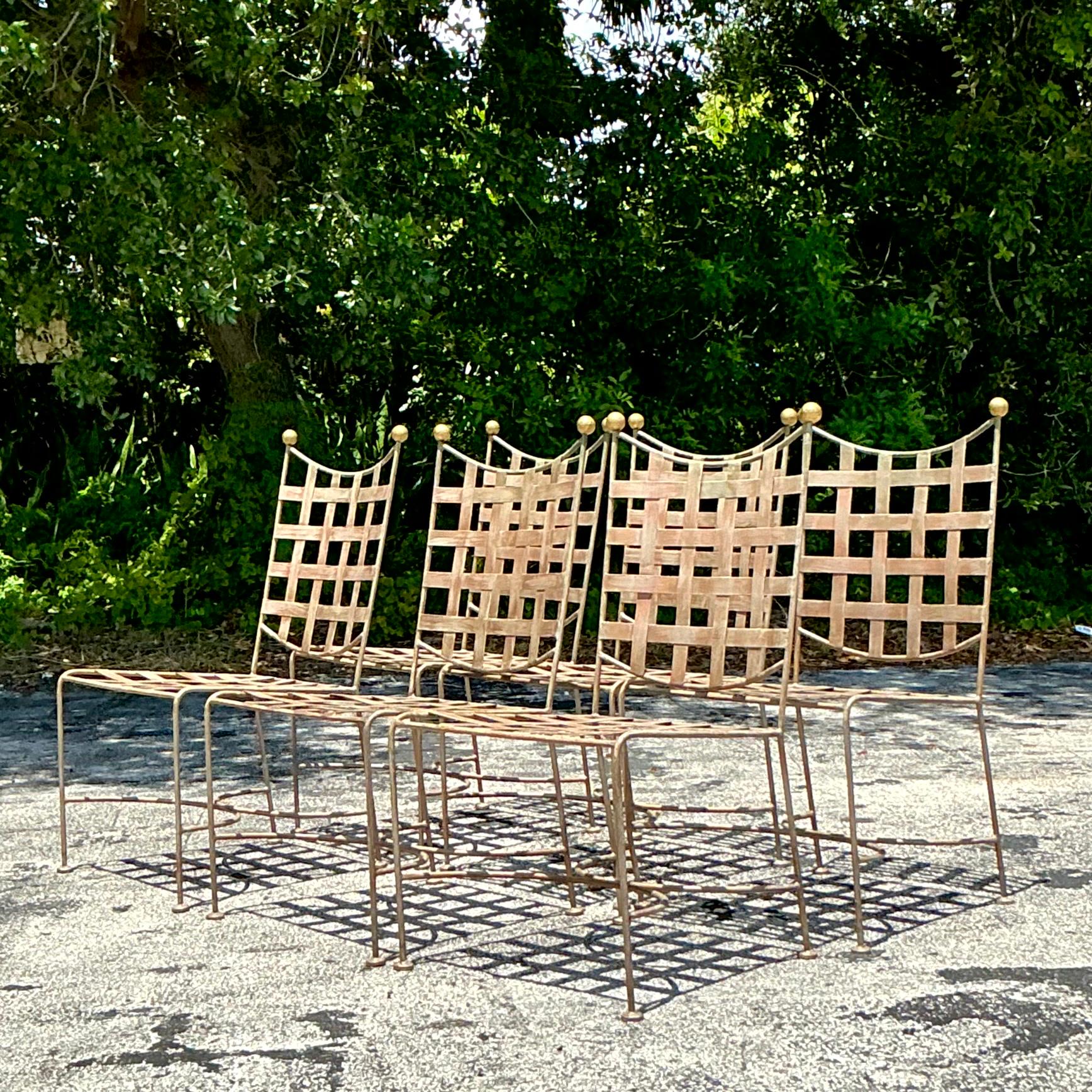 20th Century Vintage Boho Mario Papperzini Style Banded Outdoor Dining Chairs - Set of 6