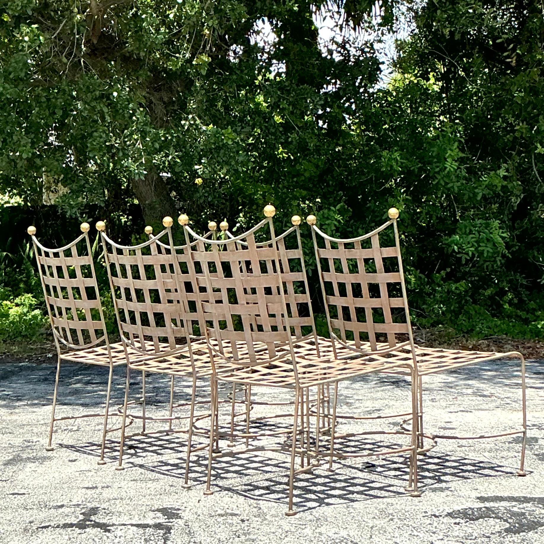 Vintage Boho Mario Papperzini Style Banded Outdoor Dining Chairs - Set of 6 1