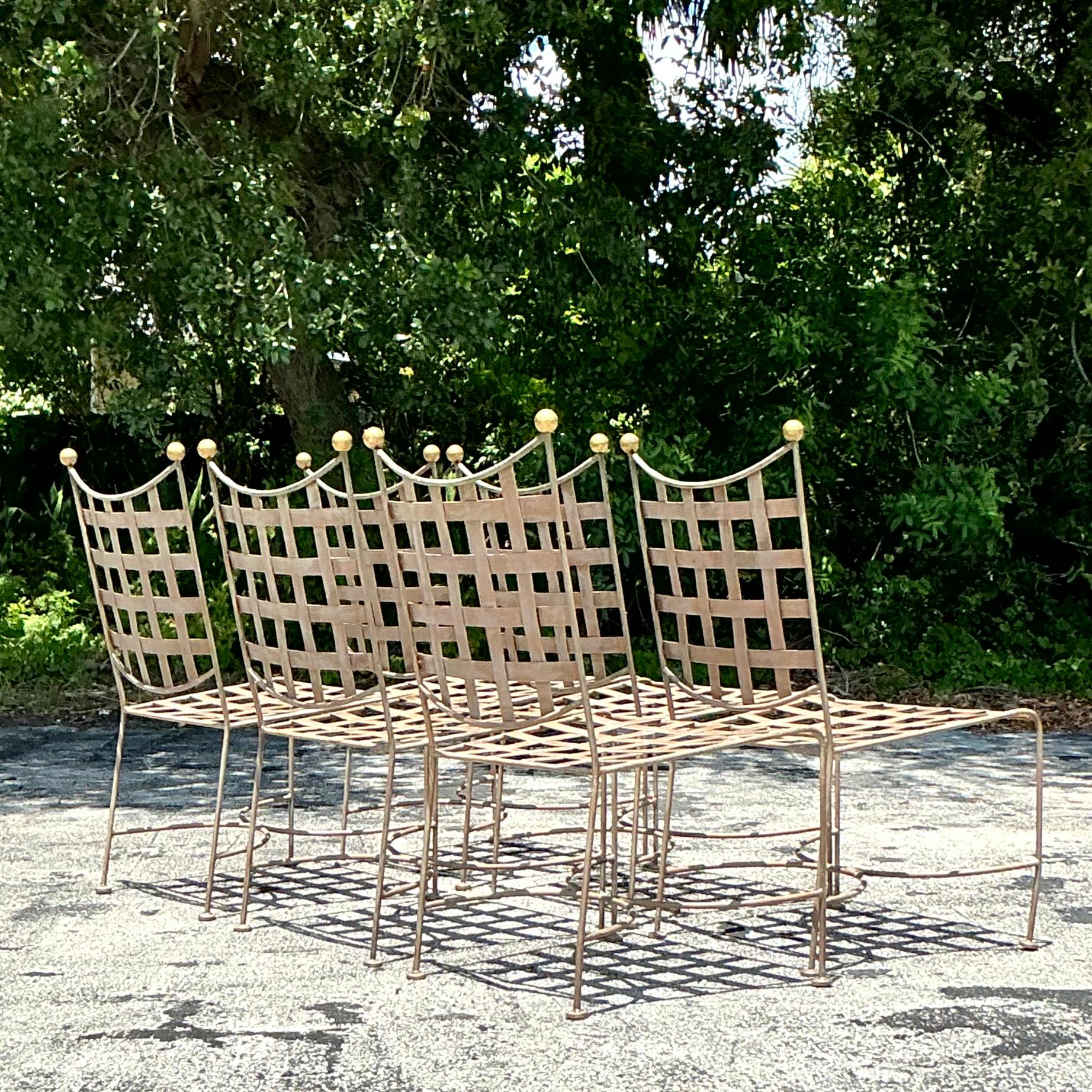 Vintage Boho Mario Papperzini Style Banded Outdoor Dining Chairs - Set of 6 2