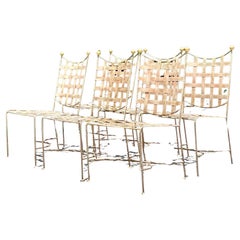 Vintage Boho Mario Papperzini Style Banded Outdoor Dining Chairs - Set of 6